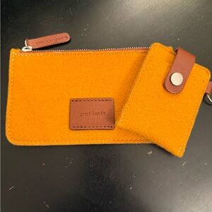 Graf Lantz mustard yellow Felt Wallet / pouch and Card Holder keychain